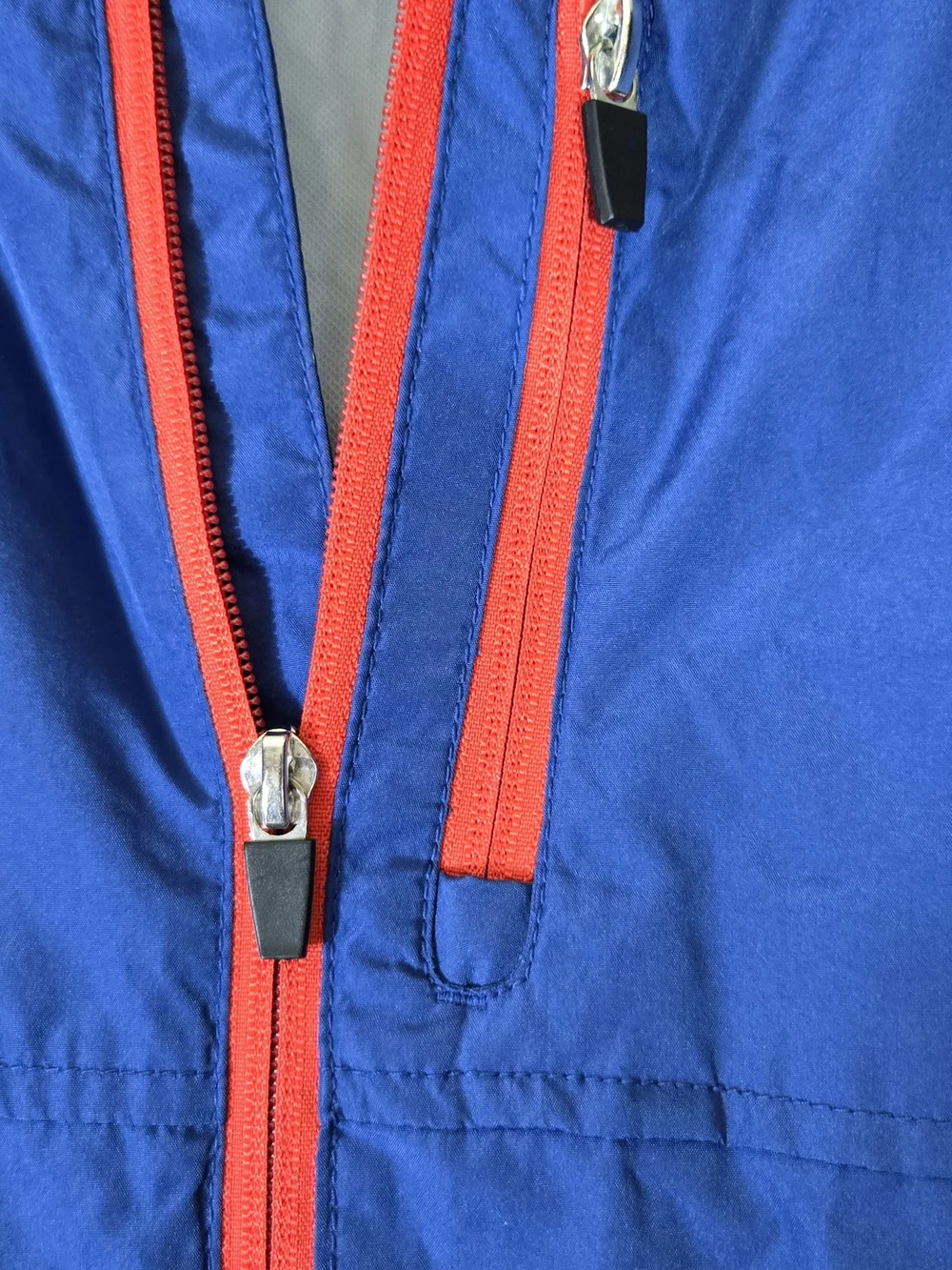 Kids Blue Hooded Windbreaker Jacket with Red Trim Deep Pockets For Frogs #382